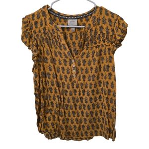 Knox Rose Large Mustard and Black Floral Patterned Blouse